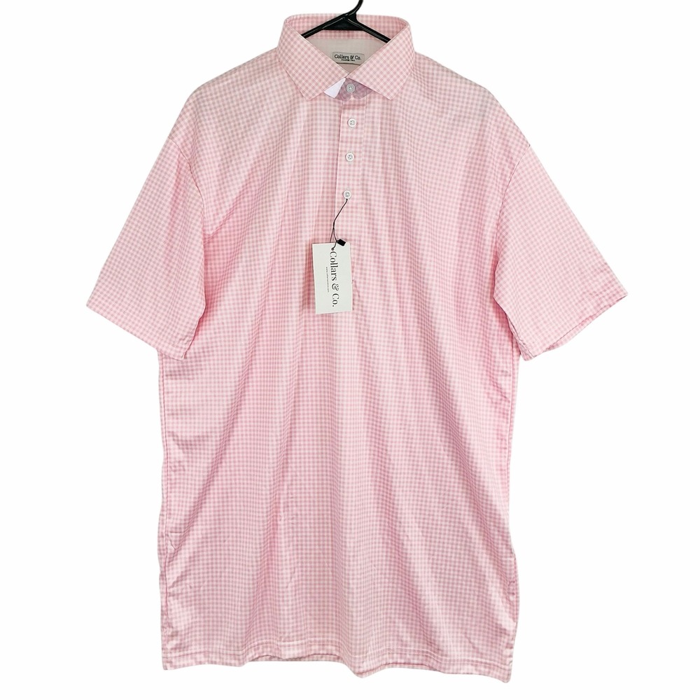 NEW Collars & Co. Men's‎ XLT Pink White Gingham Dress Collar Polo SS Shirt